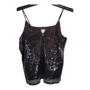 A New Day Black Sparkly V-Neck‎ Tank Top Size Large Adjustable Straps